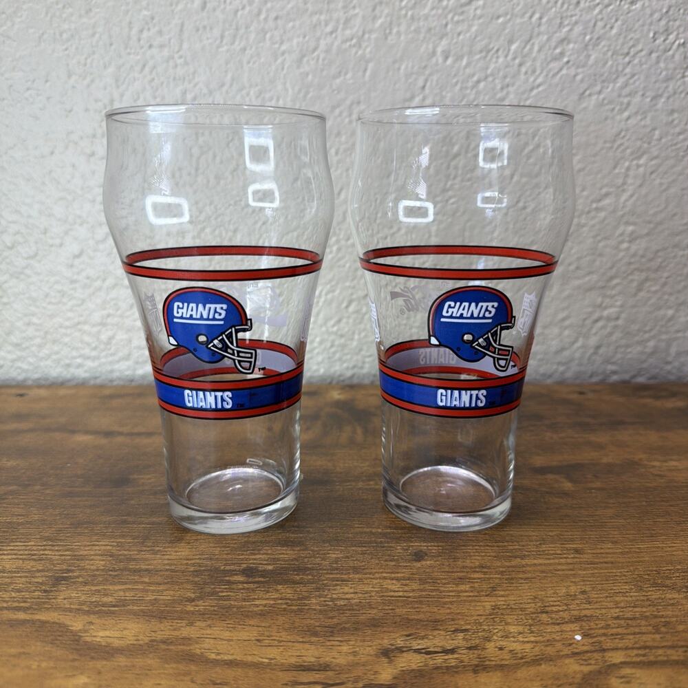 Vintage New York Giants Coca-Cola Drinking Glasses Set of 2 NFL Helmet Logo